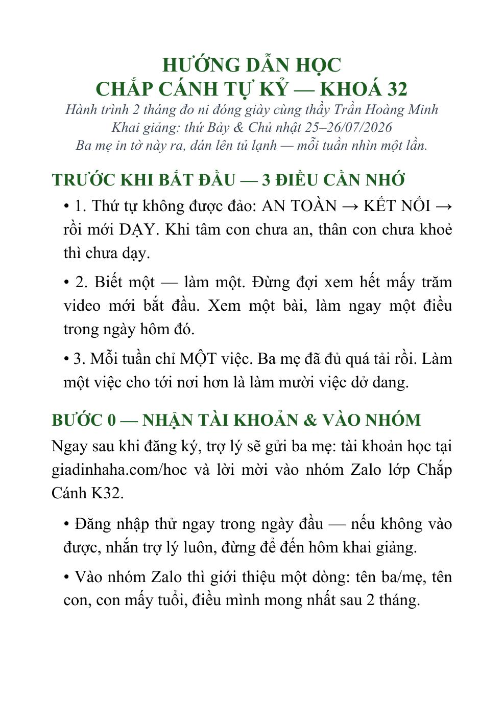 Hướng Dẫn Học — Chắp Cánh Tự Kỷ Khoá 32