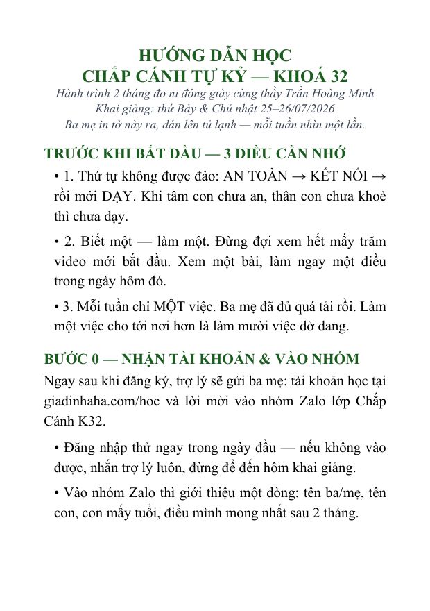 Hướng Dẫn Học — Chắp Cánh Tự Kỷ Khoá 32